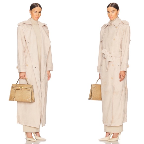 Helsa Suede Double Breasted Belted Oversized Long Trench Coat in Clay Size M - Picture 3 of 14